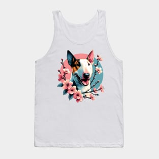 Miniature Bull Terrier Celebrates Spring Cherry Blossoms Tank Top